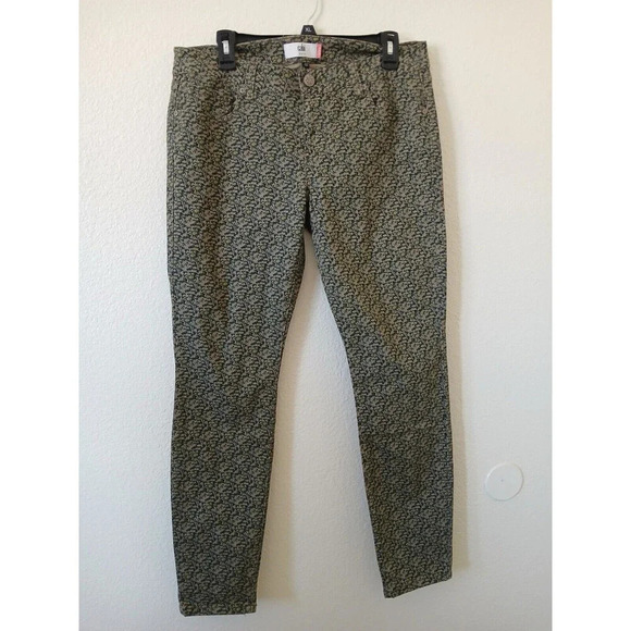 CAbi #5083 Ditzy Skinny Jeans Size 10 Floral Print Green Tan Stretch - Picture 1 of 15